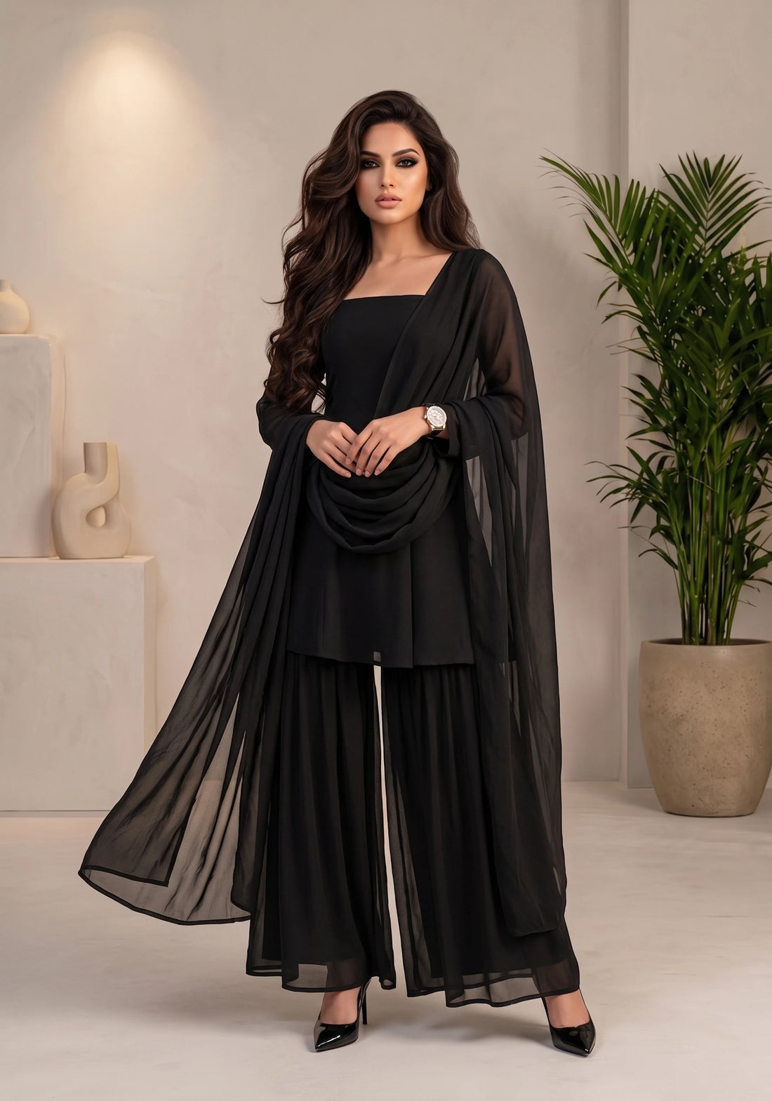 Noir Aura Sharara Set