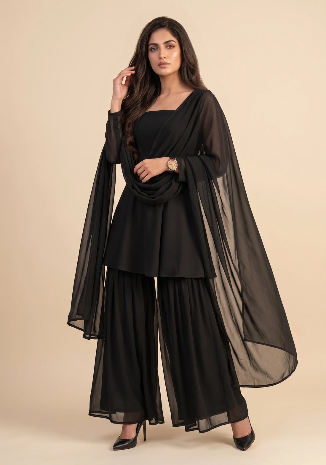 Noir Aura Sharara Set