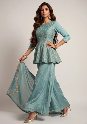 Celeste Bloom Peplum Sharara Set