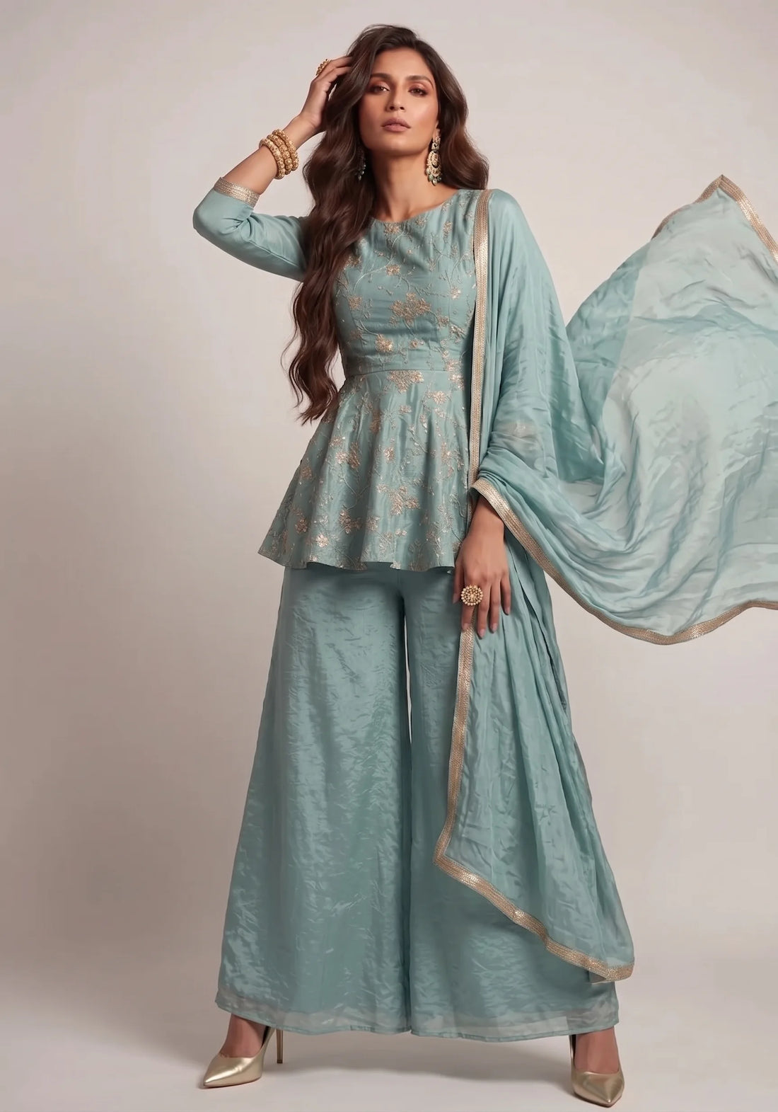 Celeste Bloom Peplum Sharara Set