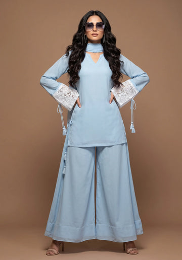 Sky Bloom Lace Kurta Set
