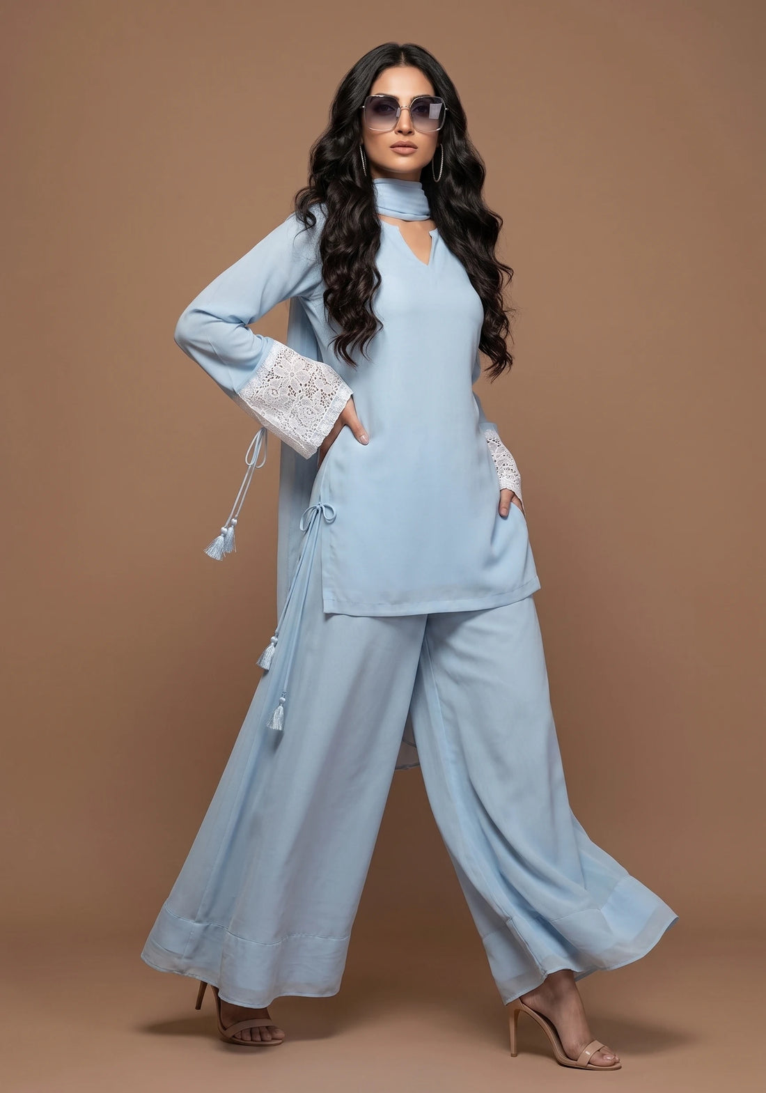 Sky Bloom Lace Kurta Set