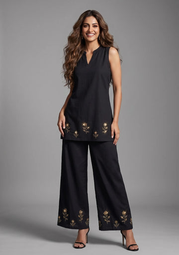 Noir Bloom Embroidered Co-ord Set