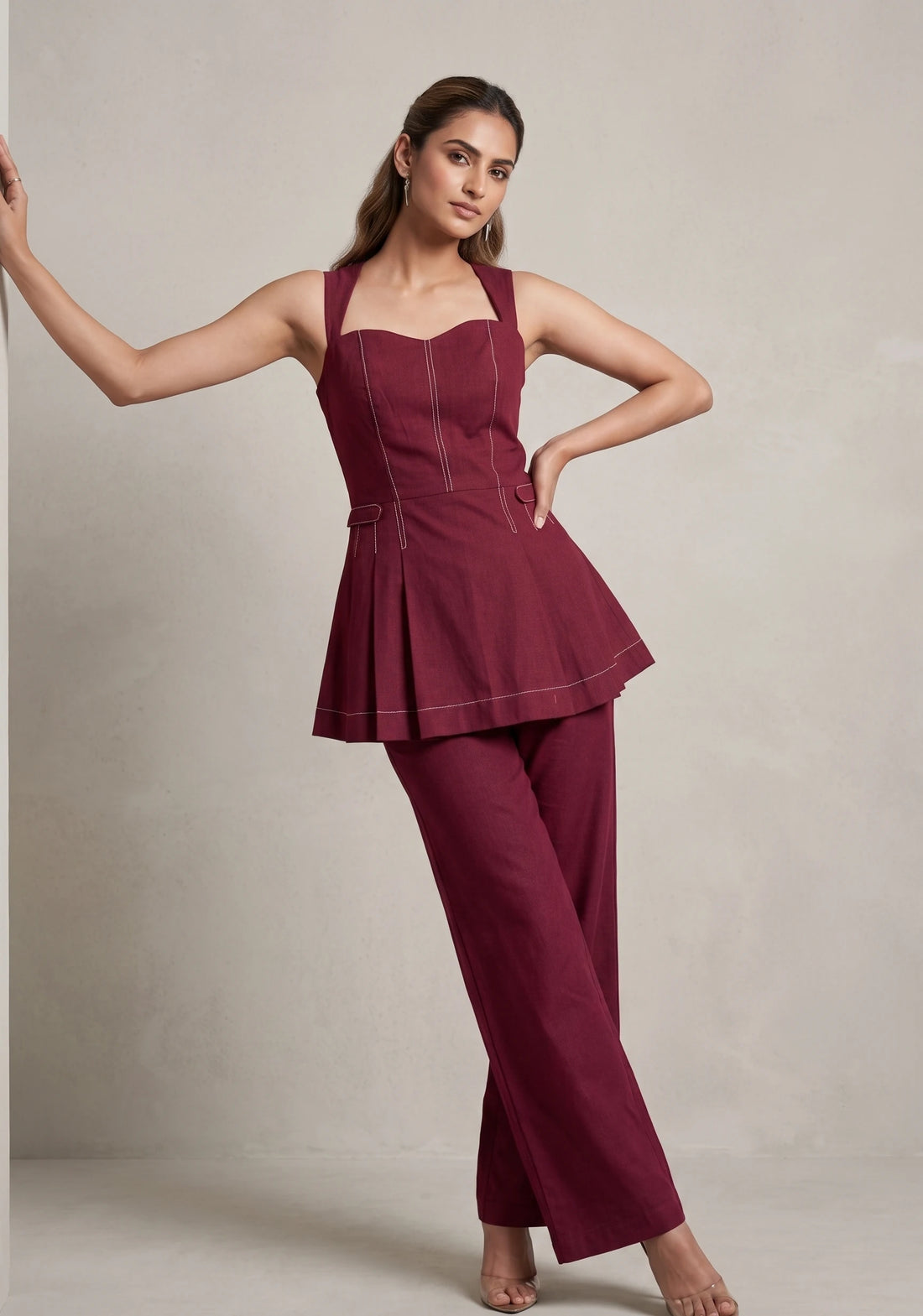 Burgundy Peplum Co-Ord Set