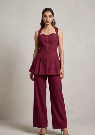 Burgundy Peplum Co-Ord Set