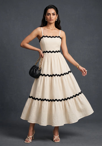 Ivory Muse Ric Rac Midi Dress