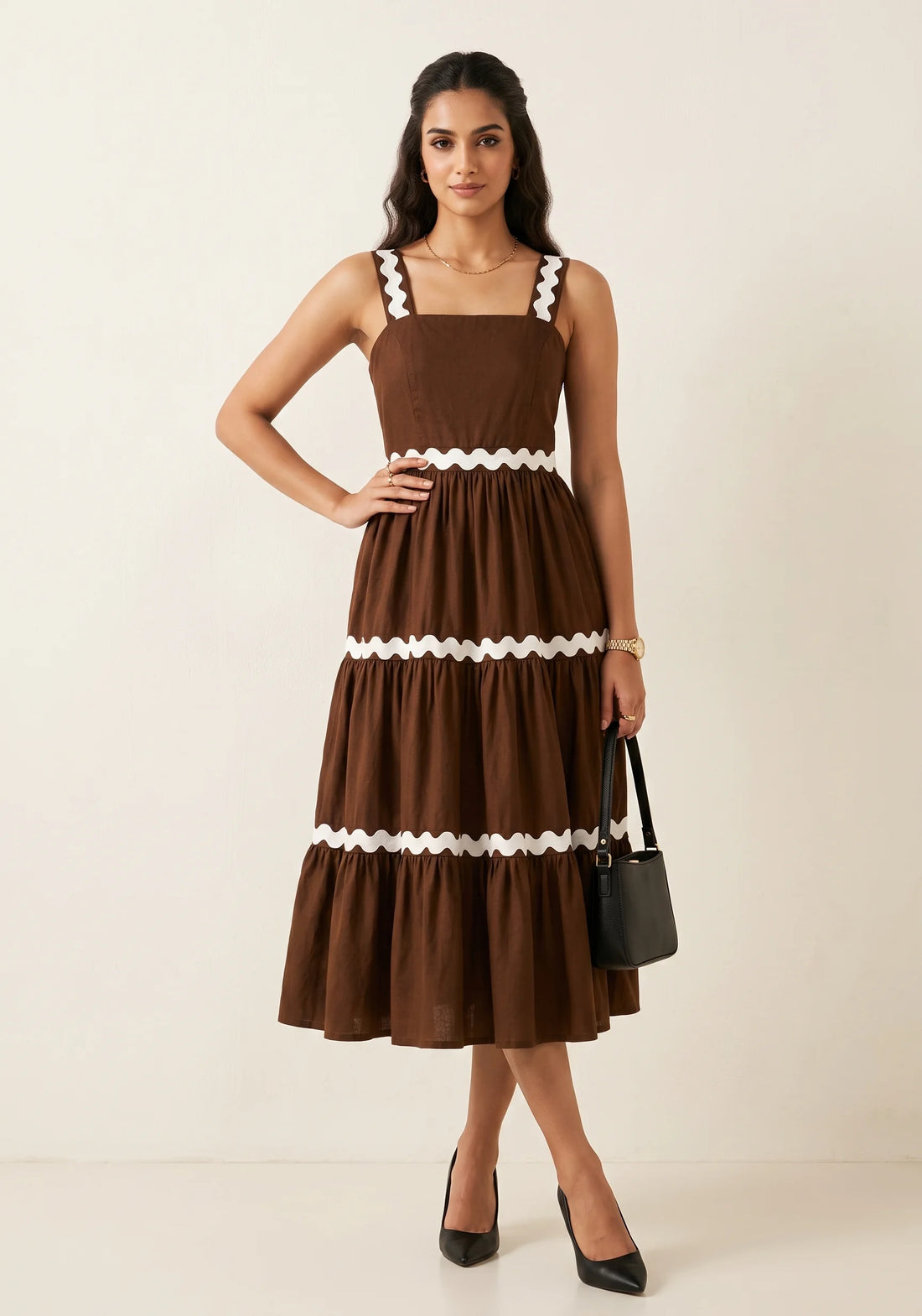 Mocha Muse Ric Rac Midi Dress