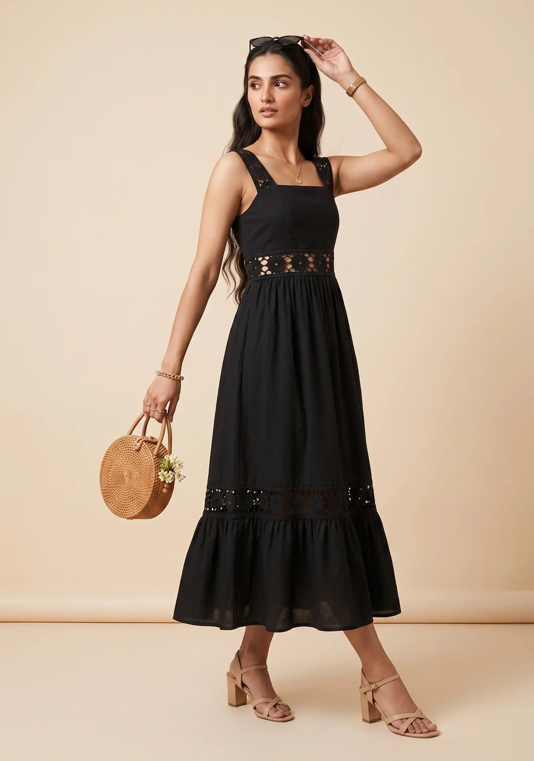 Midnight Noir Cotton Midi Dress