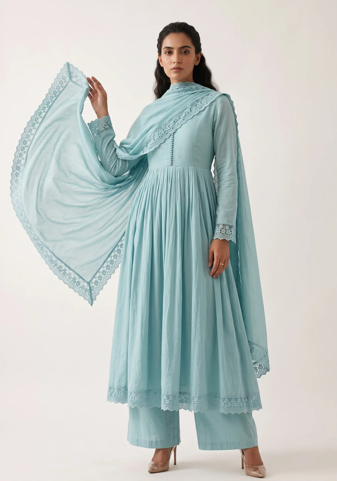 Aurelia Sky Blue Lace Kurta Set