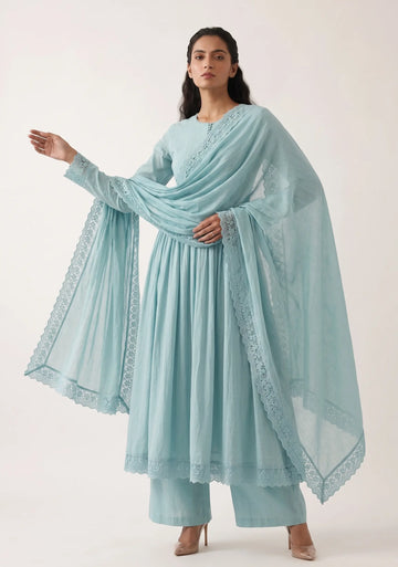 Aurelia Sky Blue Lace Kurta Set