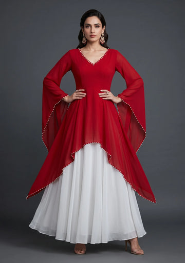 Crimson Pearl Layered Kurta Set