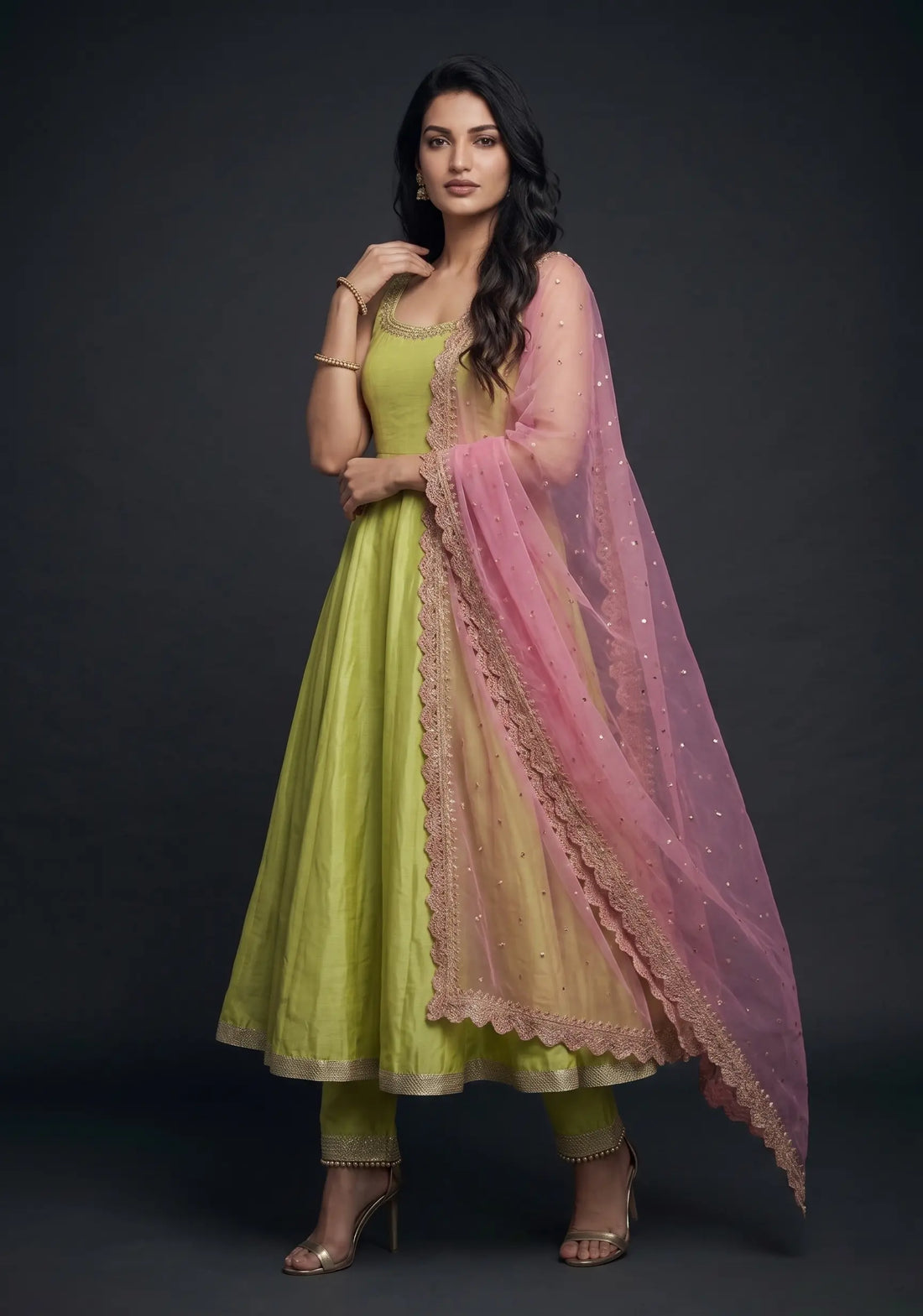Lime Bloom Flared Kurta Set