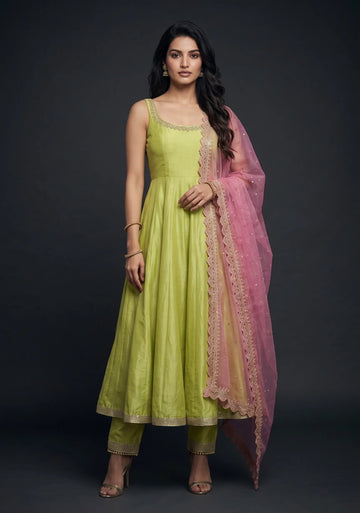 Lime Bloom Flared Kurta Set