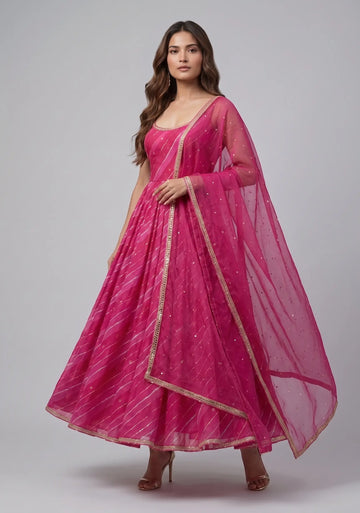 Gulrukh Fuchsia Flare Suit Set