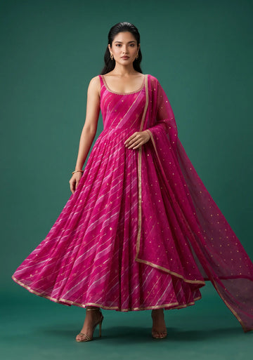 Gulrukh Fuchsia Flare Suit Set