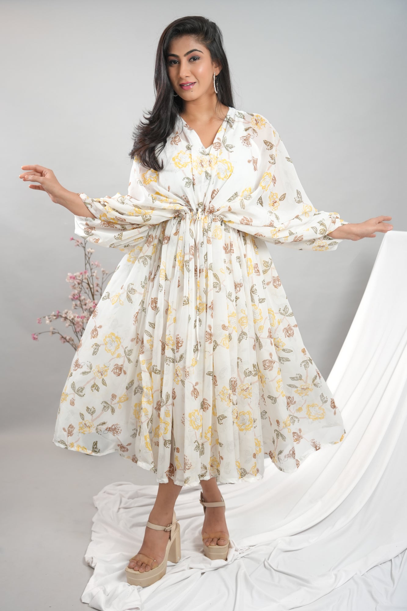 Pearl Yellow Drape Kaftan - 52503D-Y