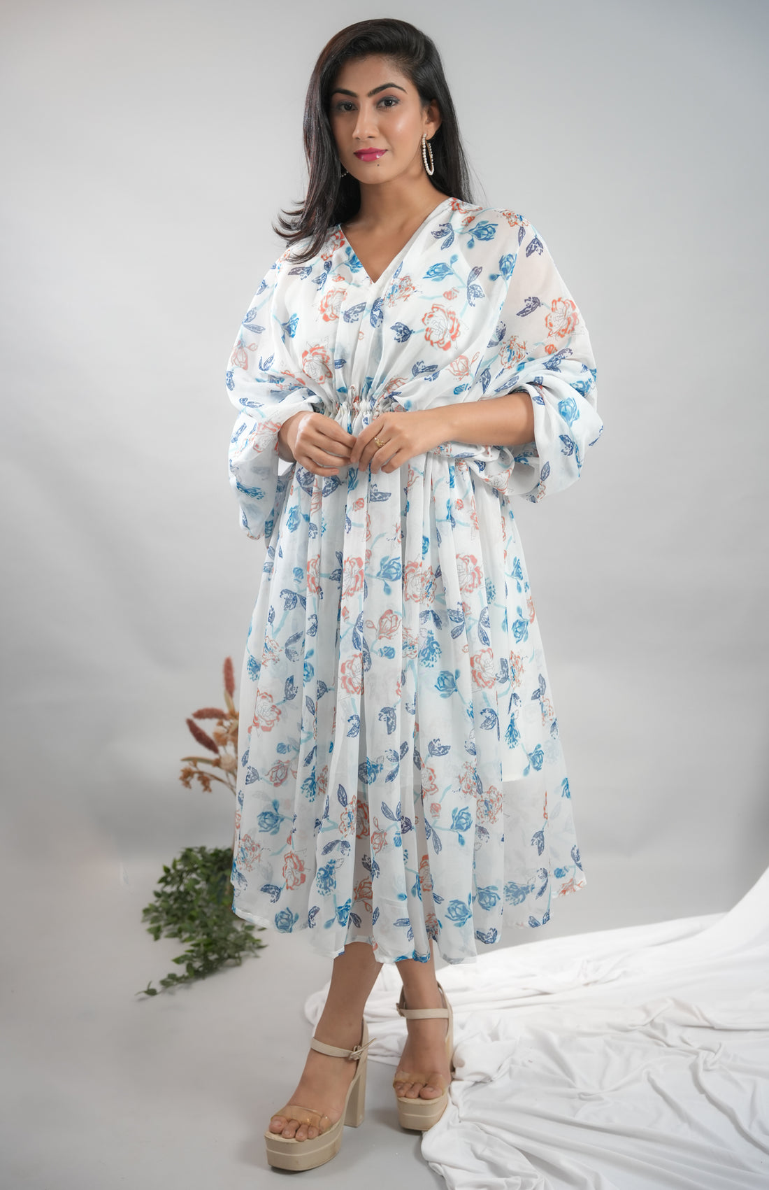 Pearl Sky Blue Drape Kaftan - 52503D-B