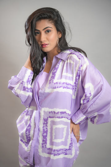 Purple Splash Kaftan Style Co-ord Set - 52501C-P