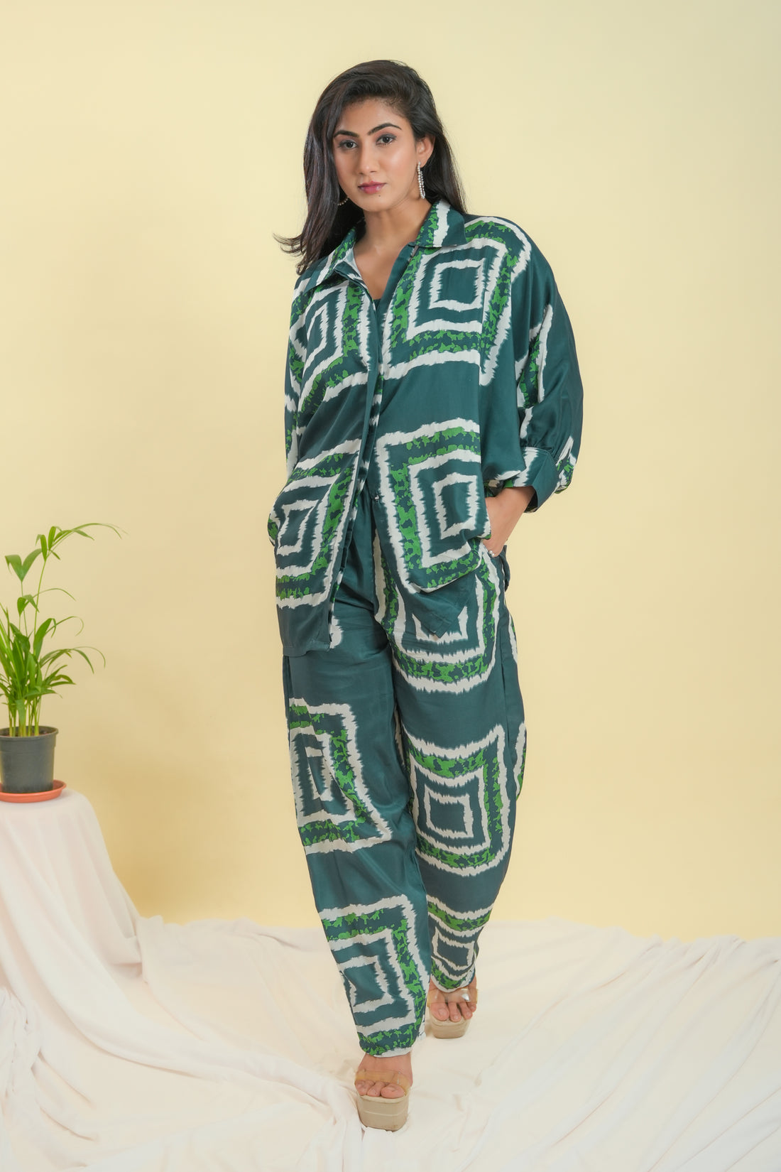 Green Splash Kaftan Style Co-ord Set - 52501C-GN