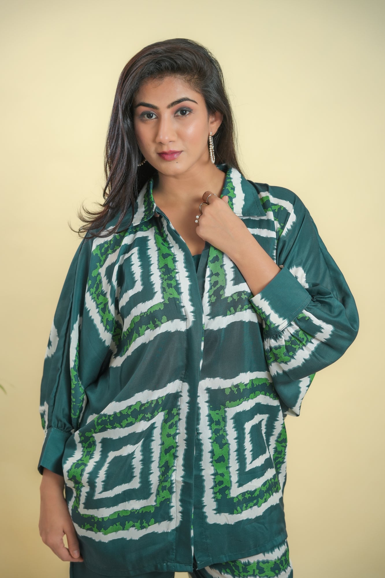 Green Splash Kaftan Style Co-ord Set - 52501C-GN