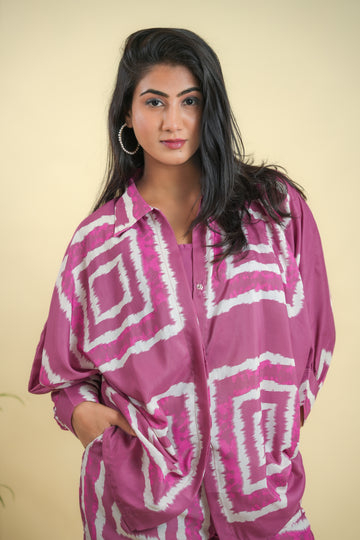 Pink Splash Kaftan Style Co-ord Set - 52501C-PI