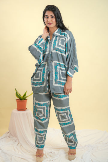 Grey Splash Kaftan Style Co-ord Set - 52501C-G