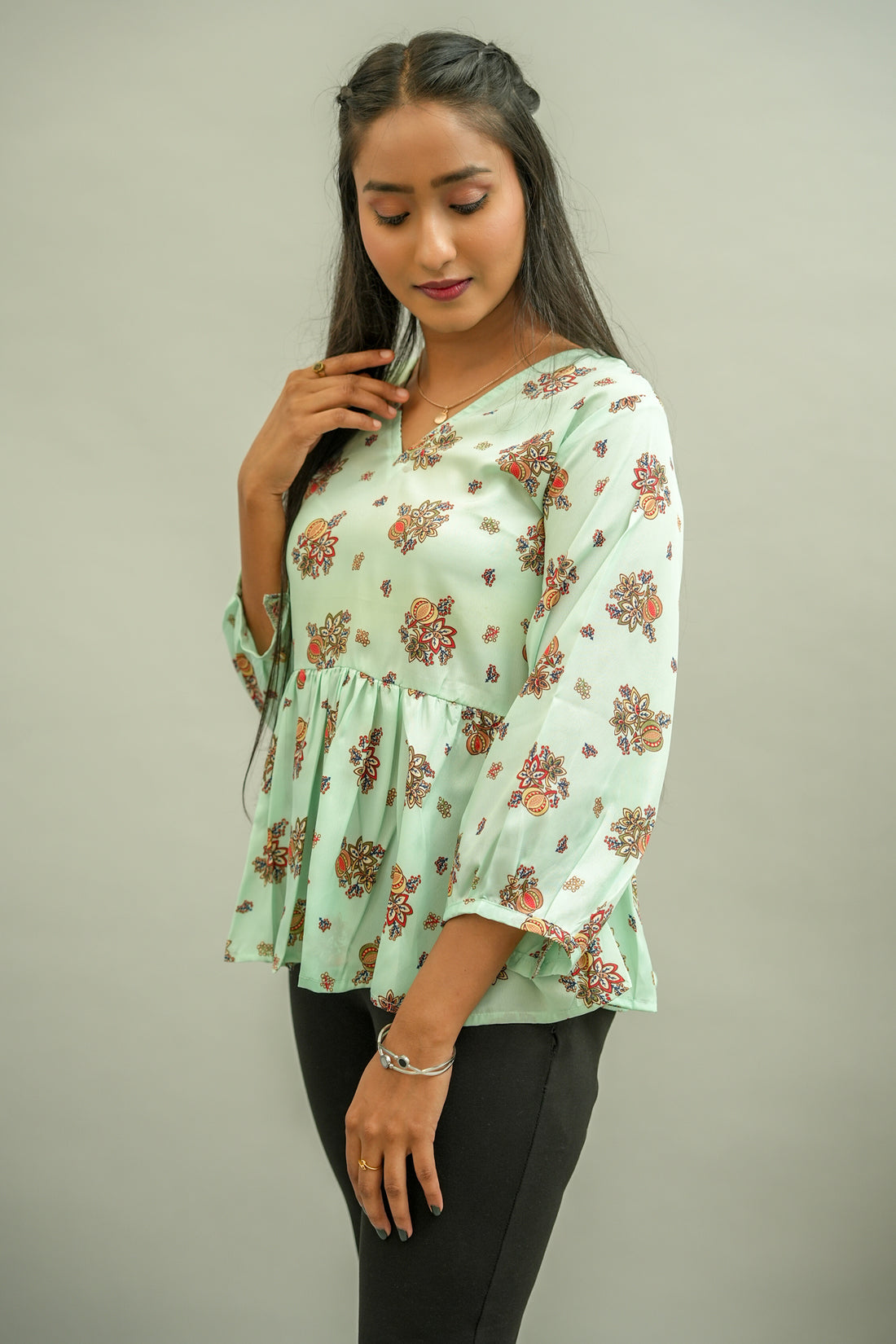 Mint Green Multi Colour Printed Top- 52344T