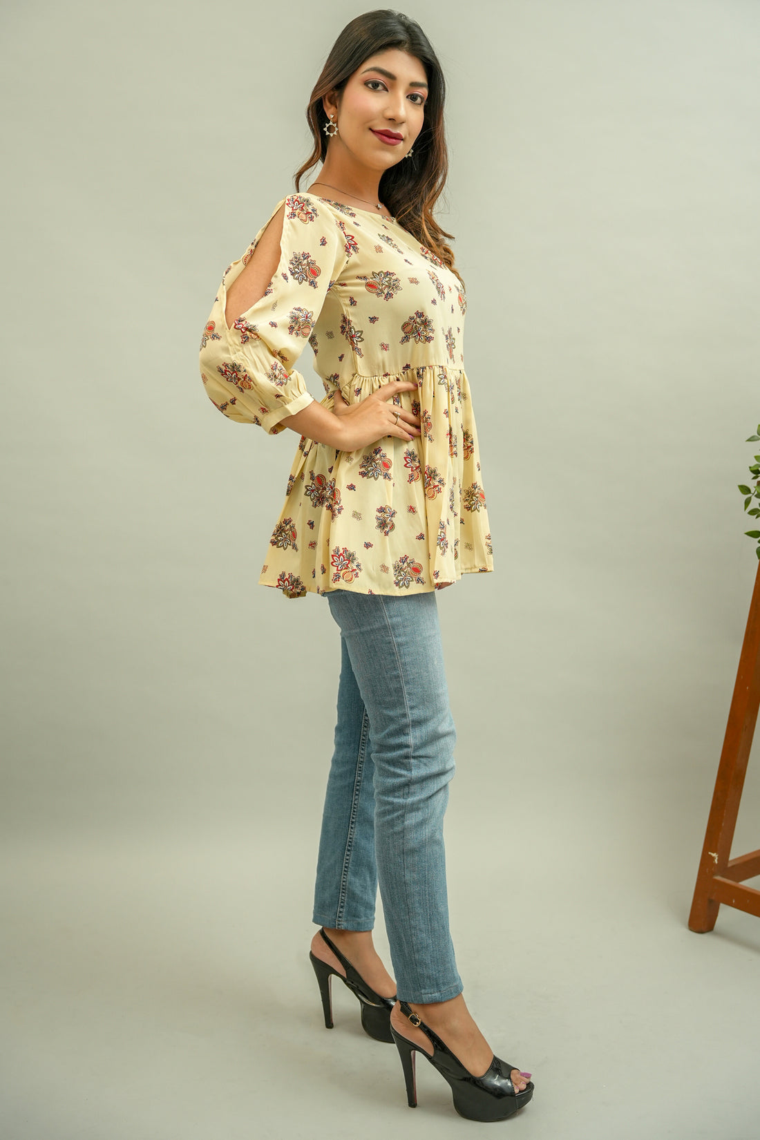 Beige Multi Colour Printed Top- 52342T