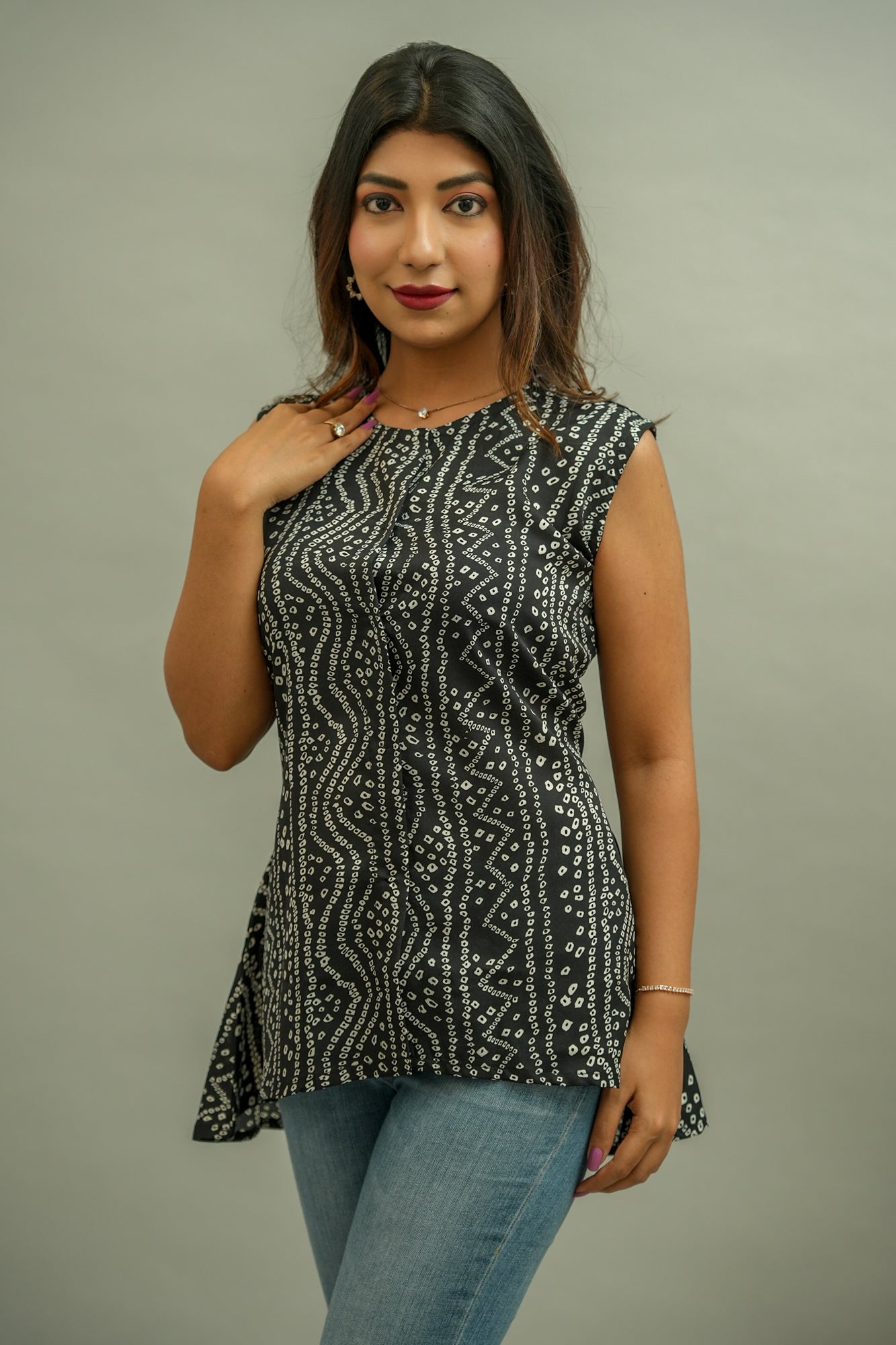 Black Bandhani Printed Top- 52363T