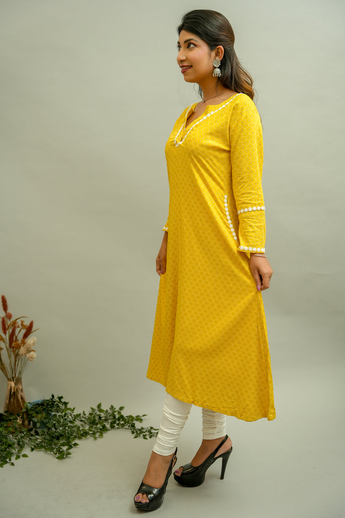 Lemon Yellow Chain Printed Kurta- 52408K