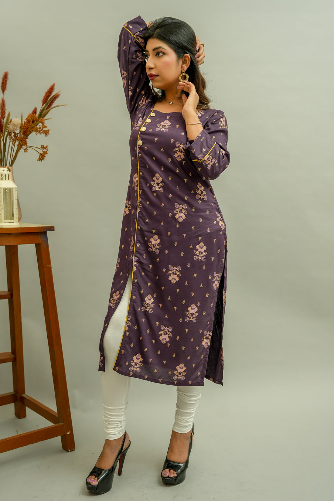 Potent Purple Floral Printed Kurta- 52413K