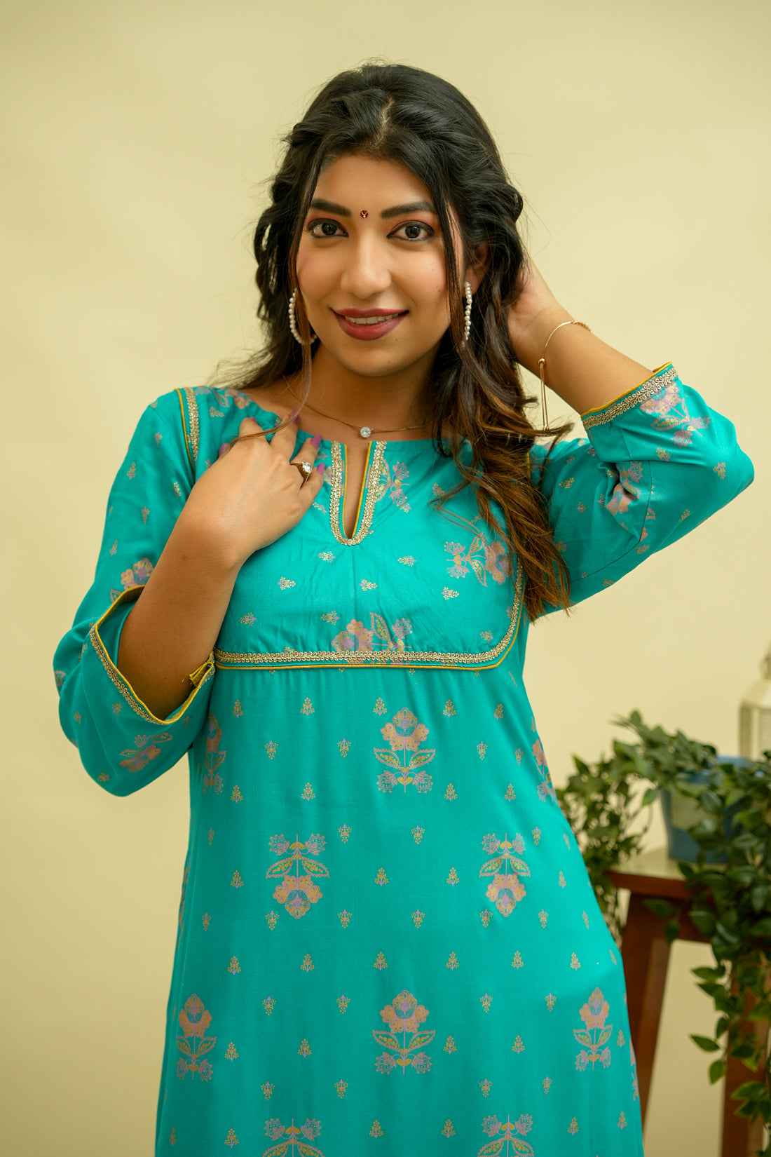 Persian Green Floral Printed Kurta- 52407K