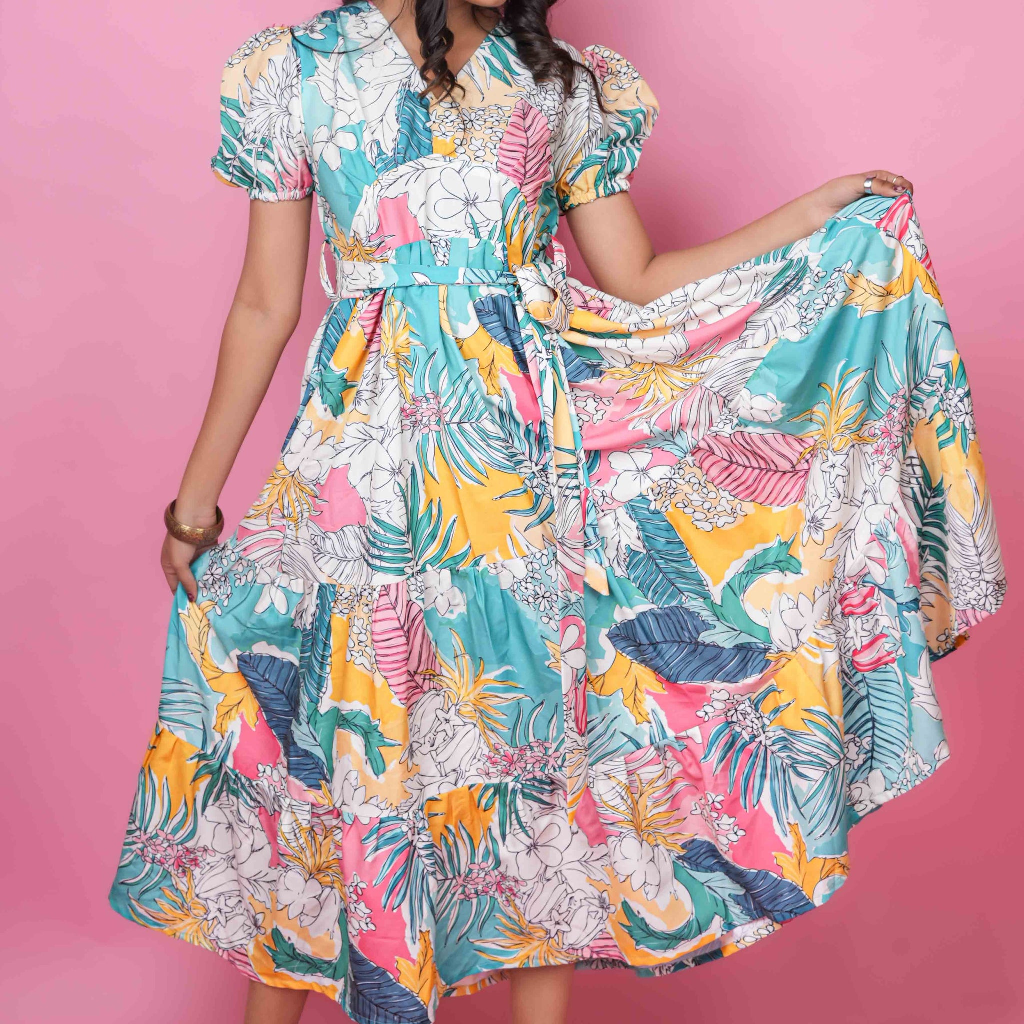 Floral Mint Sky Blue Dress – 52584D