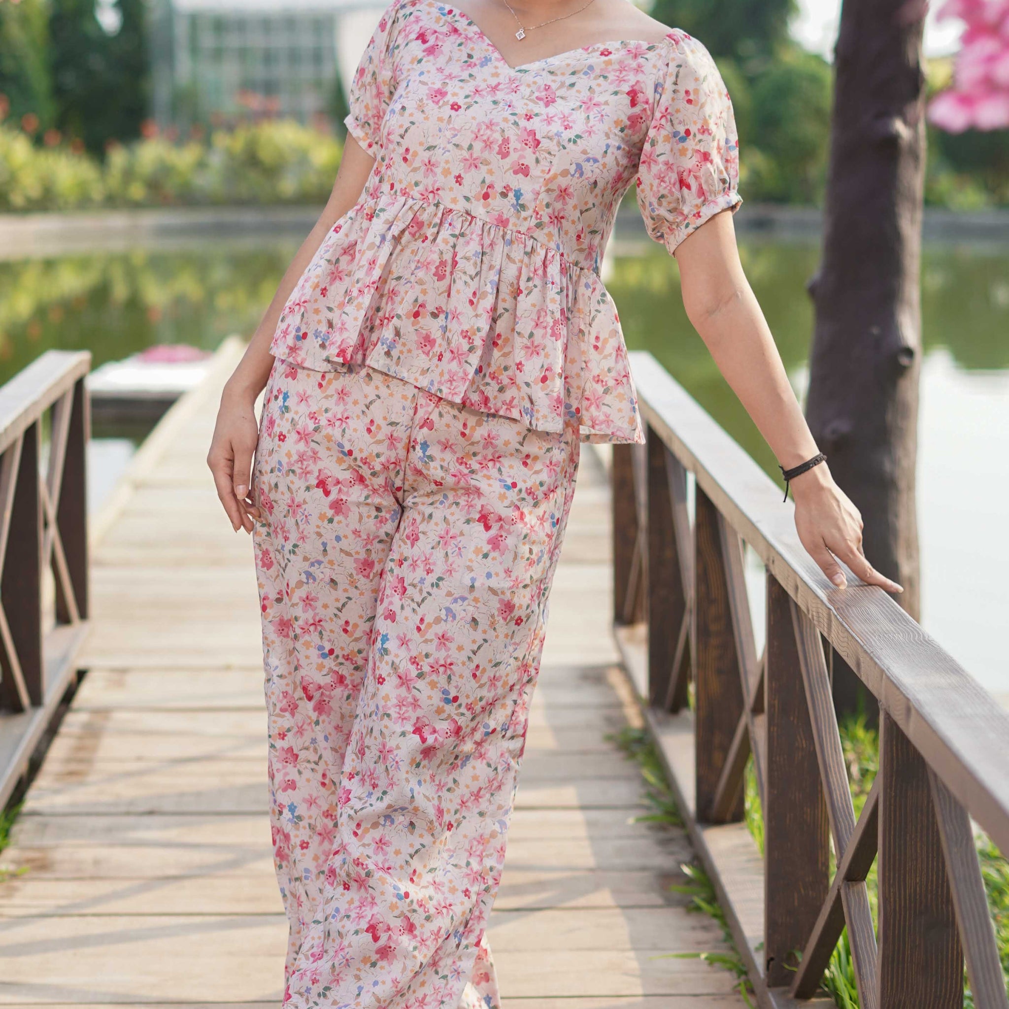Light Beige Floral Printed Co-ord Set -52427C