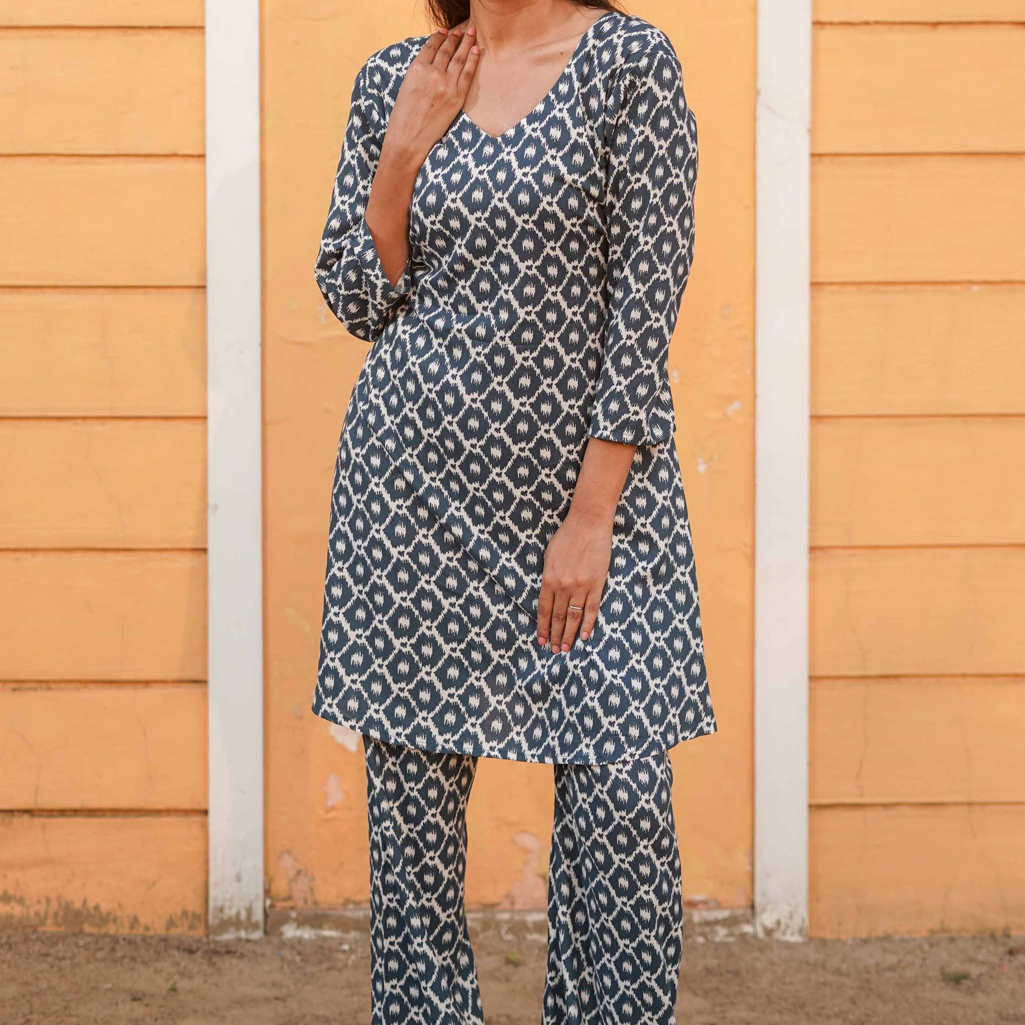 Celestial Blue Ikat Printed Co-ord set -52461C