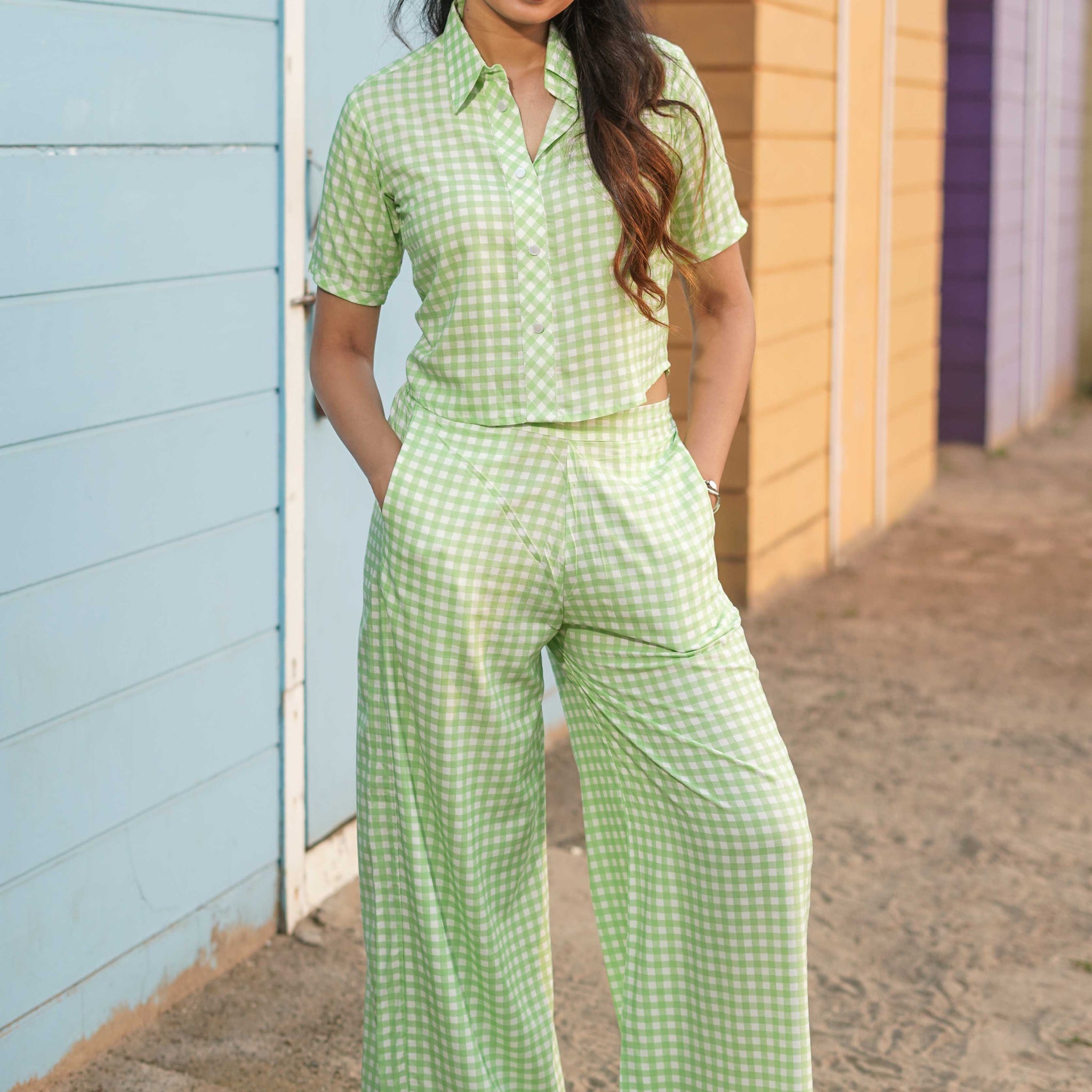 Grass Green Checks Printed Co-ord Set -52462C