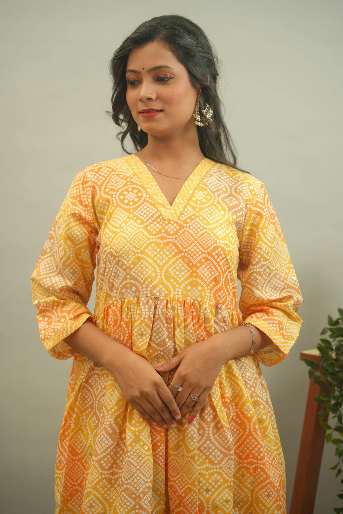 Yellow Bandhani Printed Kurta Palazzo Set- 52302KP