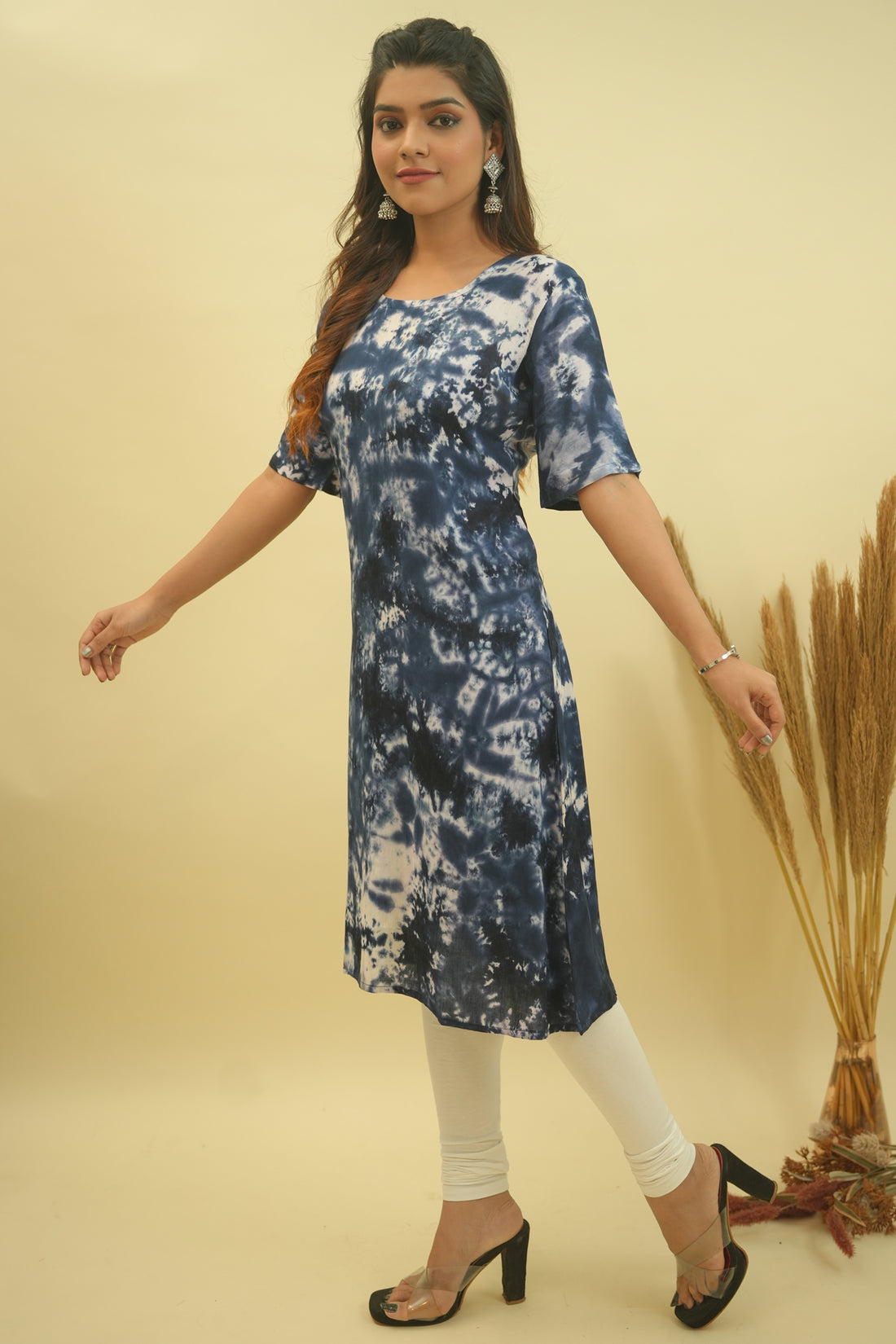 Navy Blue Tie & Dye Cotton Kurta - 52347K