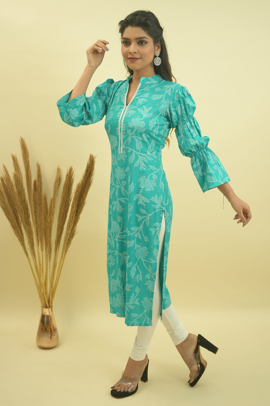 Persian Green Bandhani Printed Kurta- 52395K