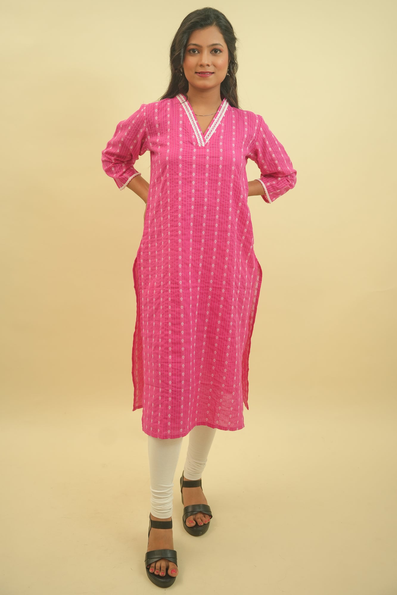 Cabaret Pink Katha Butti Cotton Kurta - 52324K