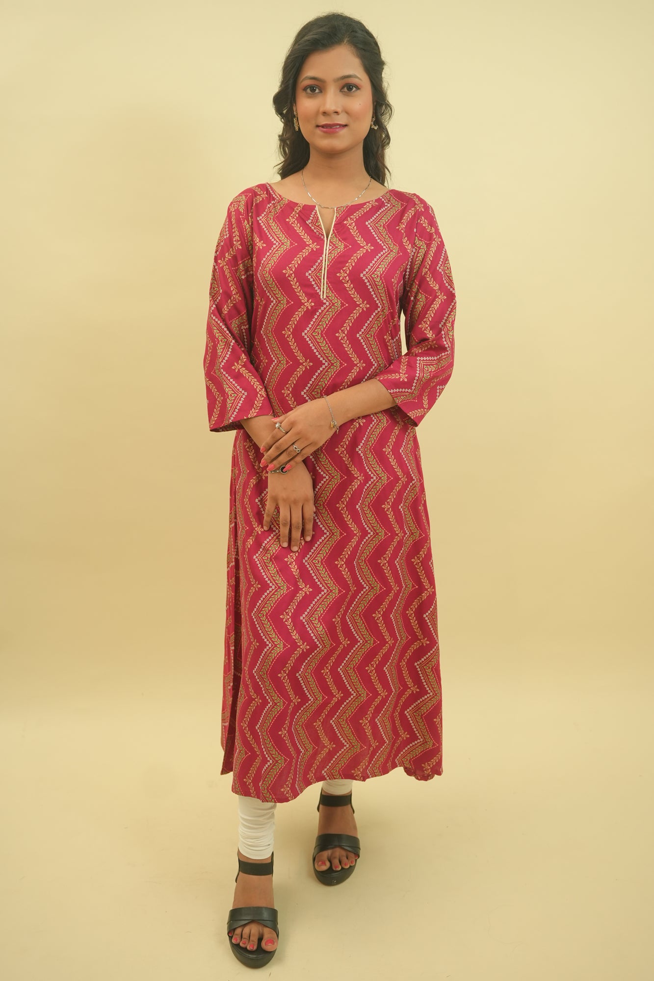 Maroon Floral Print Rayon Kurta- 52305K