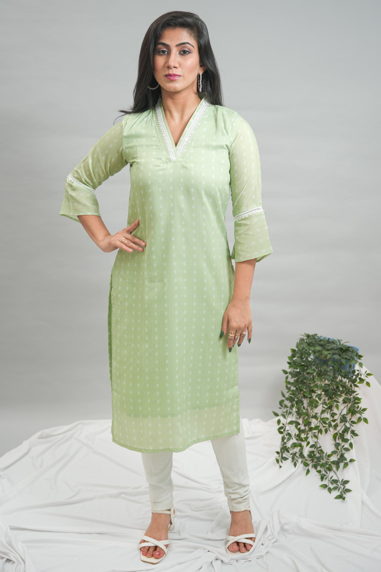 Light Green Katha Butti Cotton Kurta- 52322K