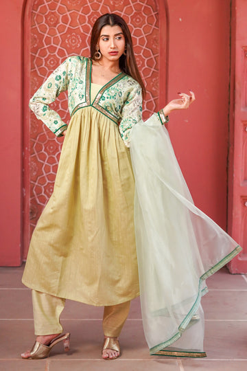 Sage Green Anarkali With Organza Dupatta - 52469A