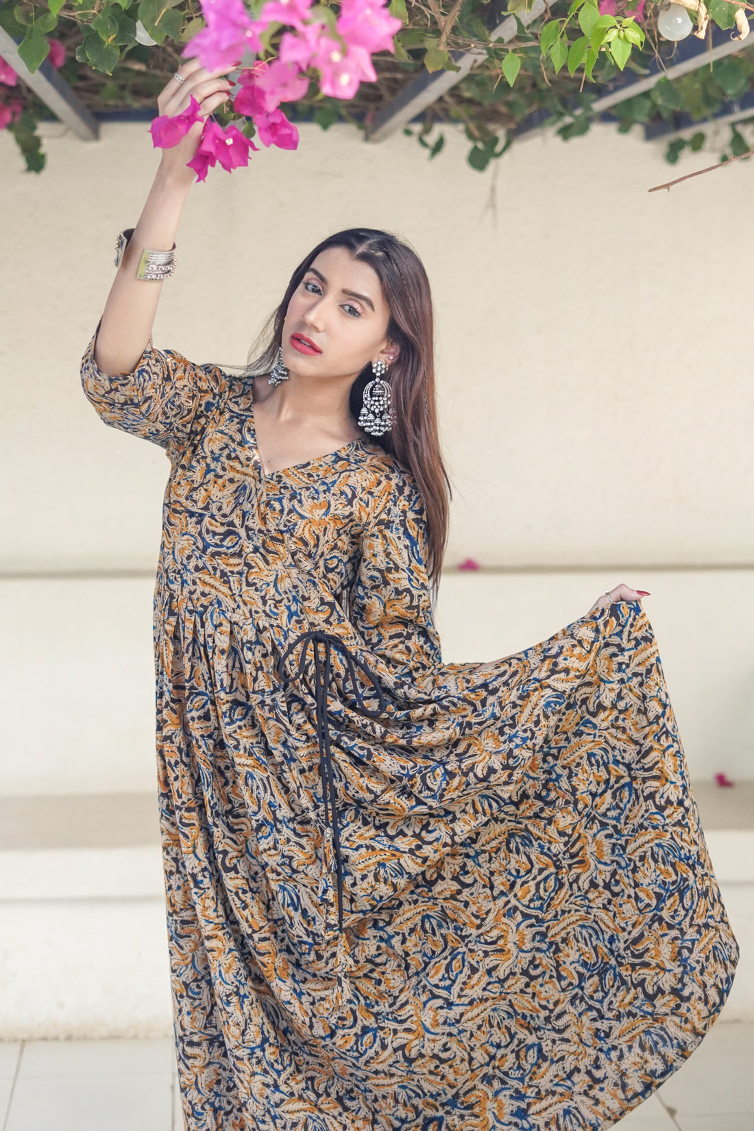 Black Kalamkari Hand Printed Anarkali With Palazzo Pant - 52476A