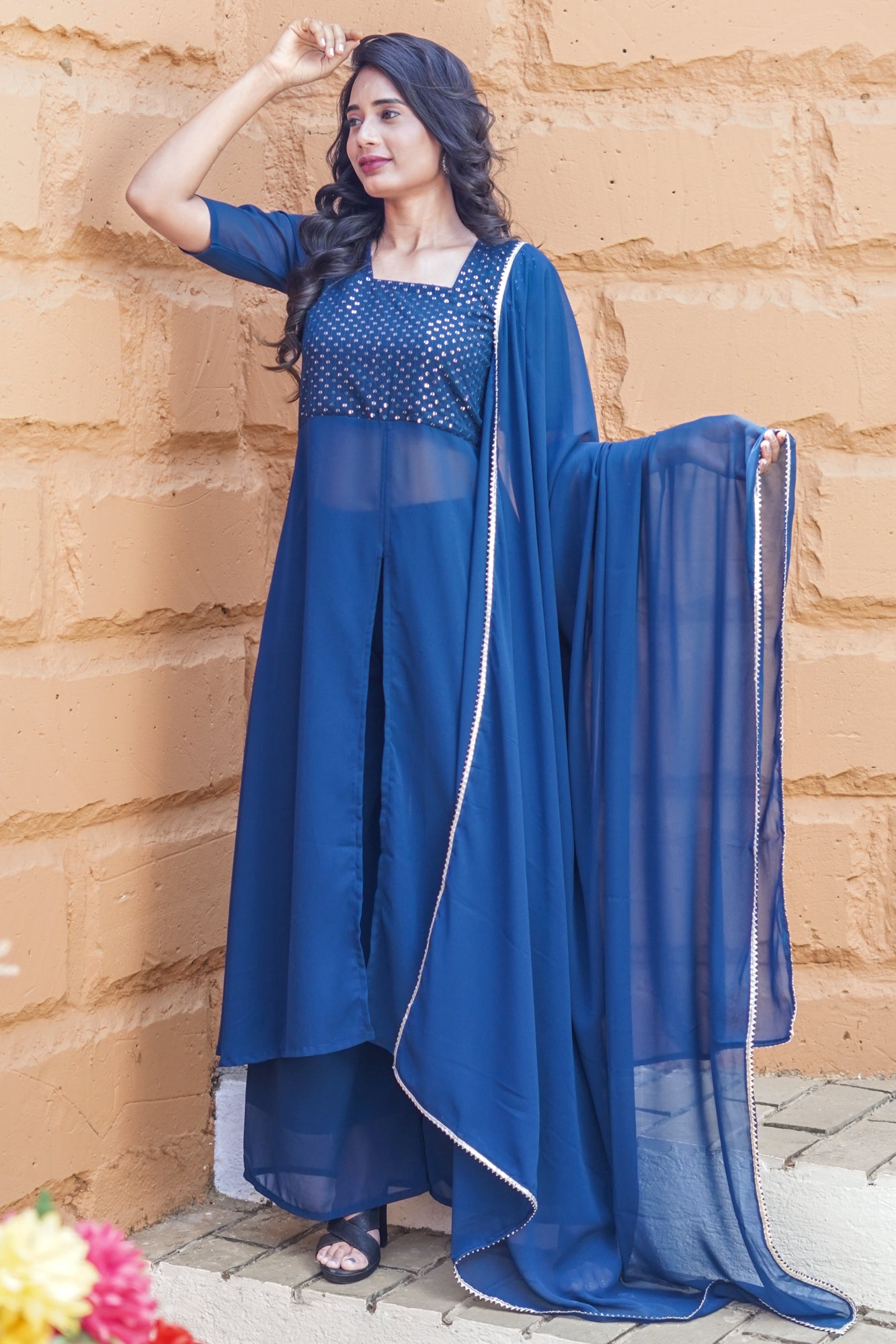 A line Front Slit Kurti With Palazzo & Dupatta - 52492KP