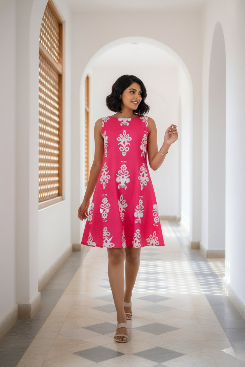 Magenta Motif Charm Dress- 52642D