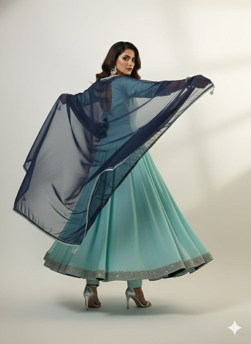 Sky Blue Anarkali Set - 52718KS