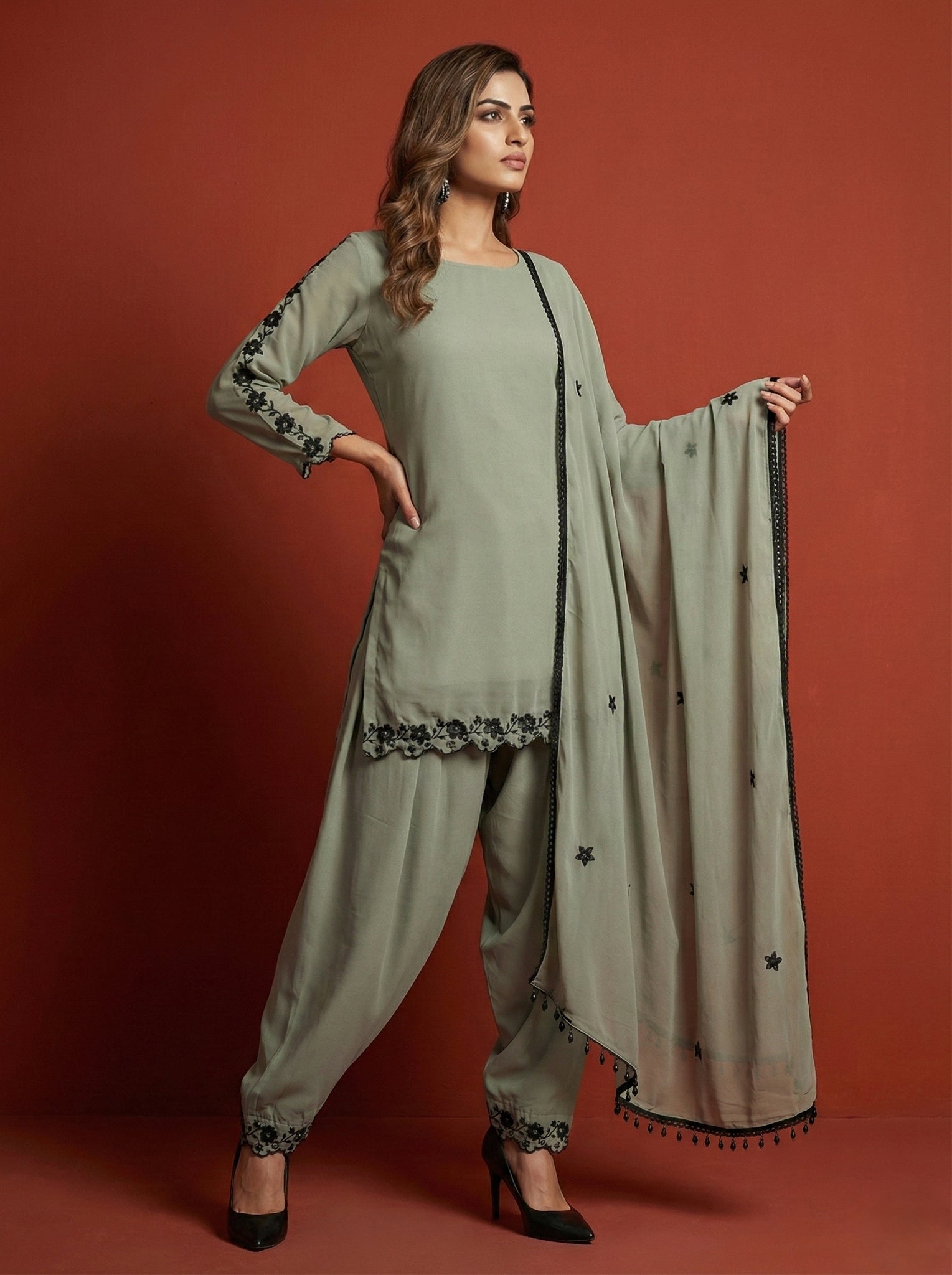 Grey Embroidered Farshi Palazzo Magic- 52677KS-1