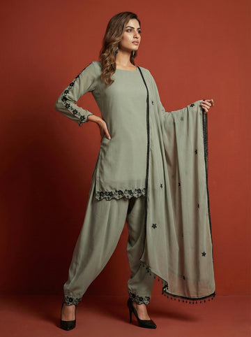 Grey Embroidered Farshi Palazzo Magic- 52677KS-1