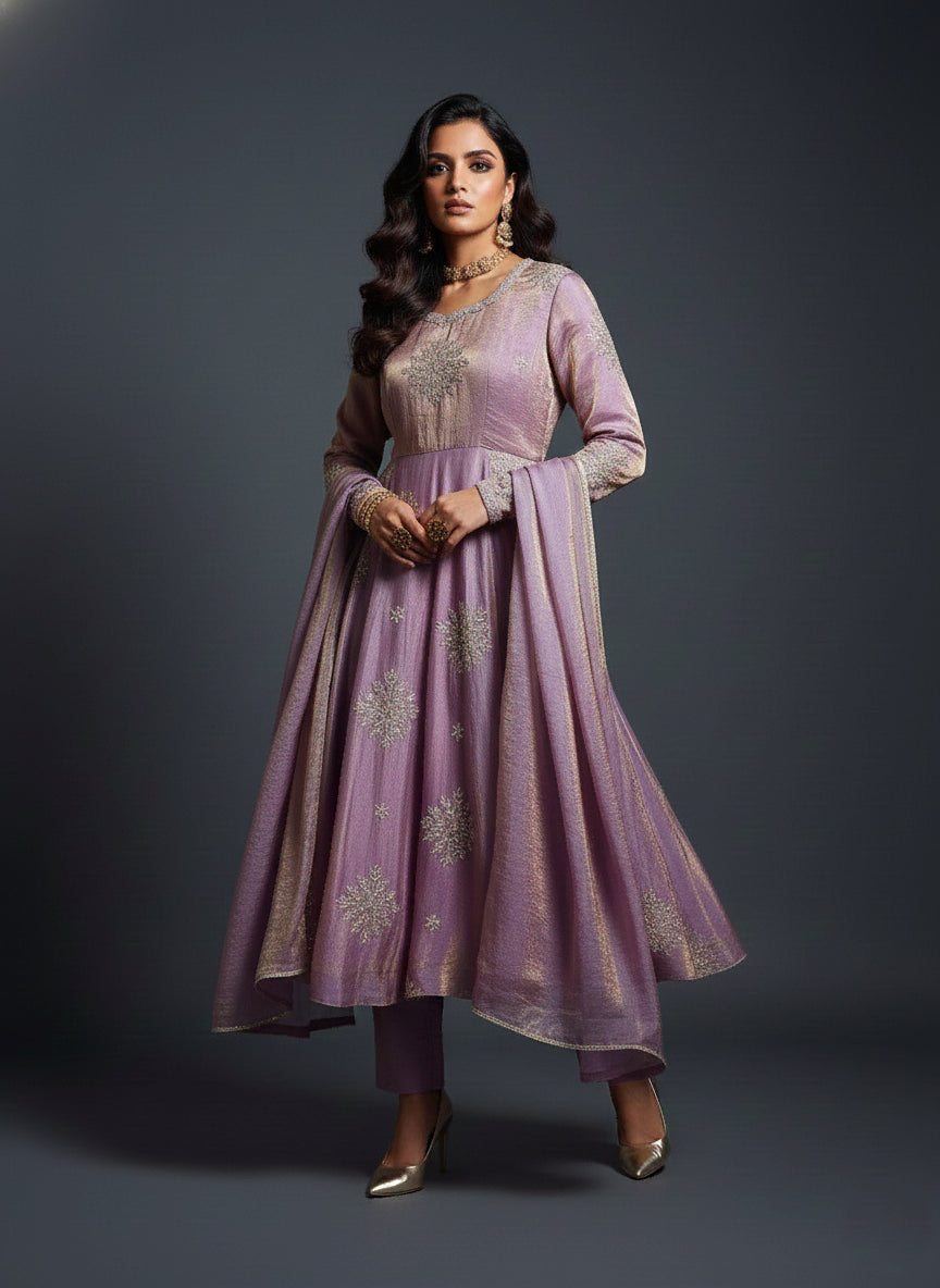 Lavender Motif Embroidered Anarkali - 52722KS